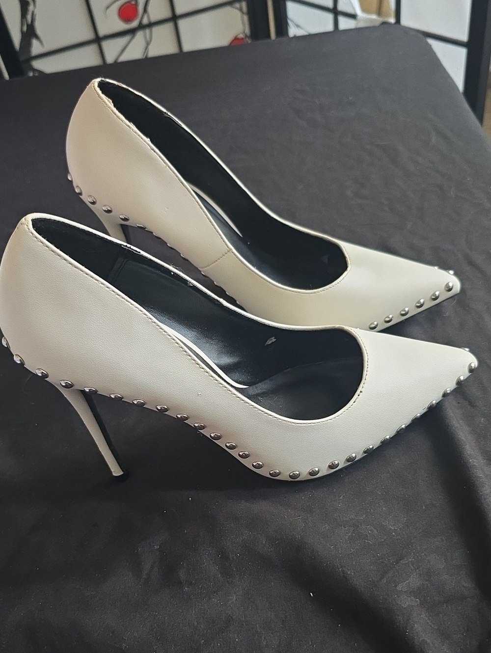 Wild Diva White Pointed-Toe Studded Stiletto Heels